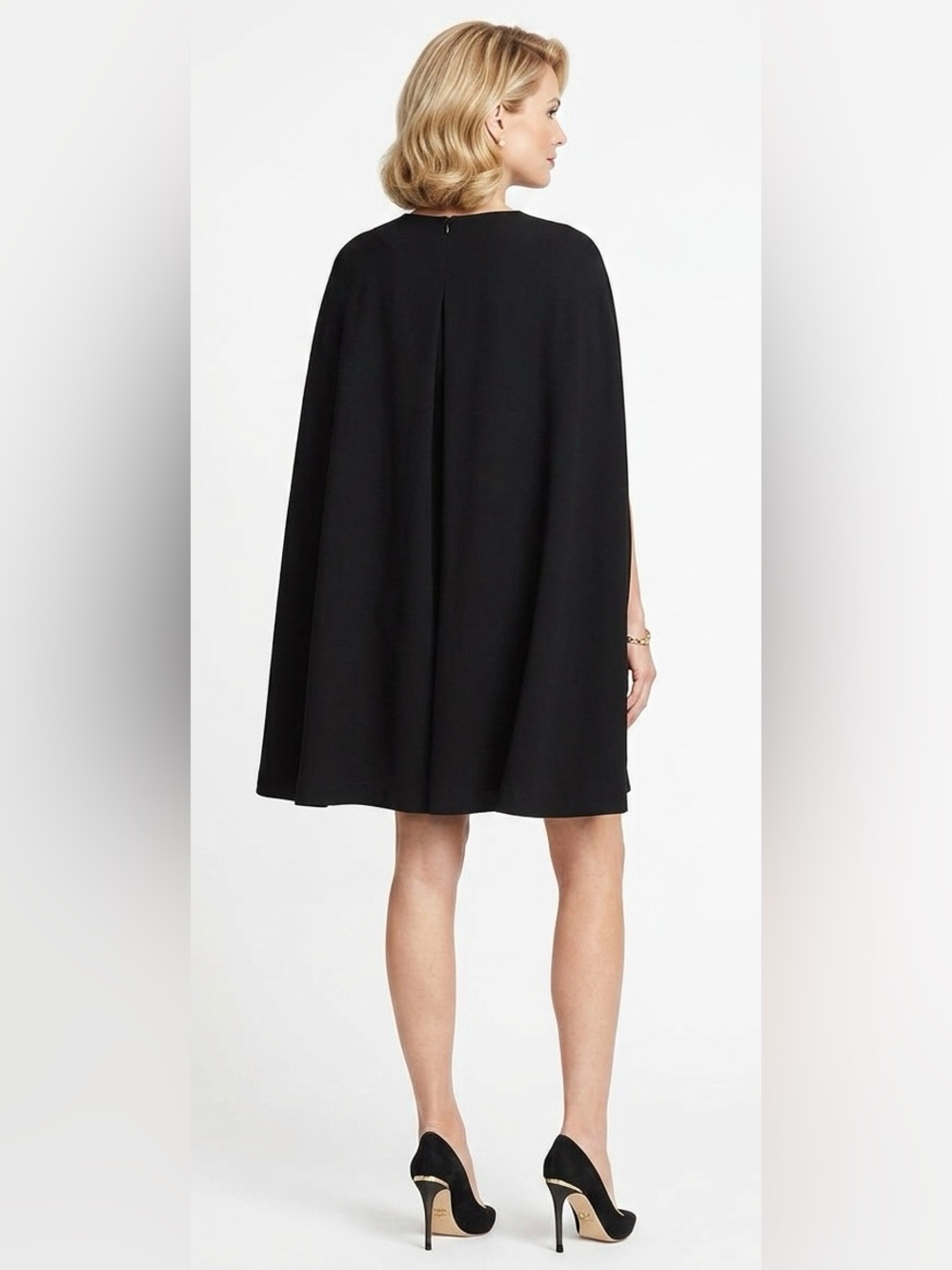 Black Cape-Sleeve Mini Dress - Picture 2 of 6